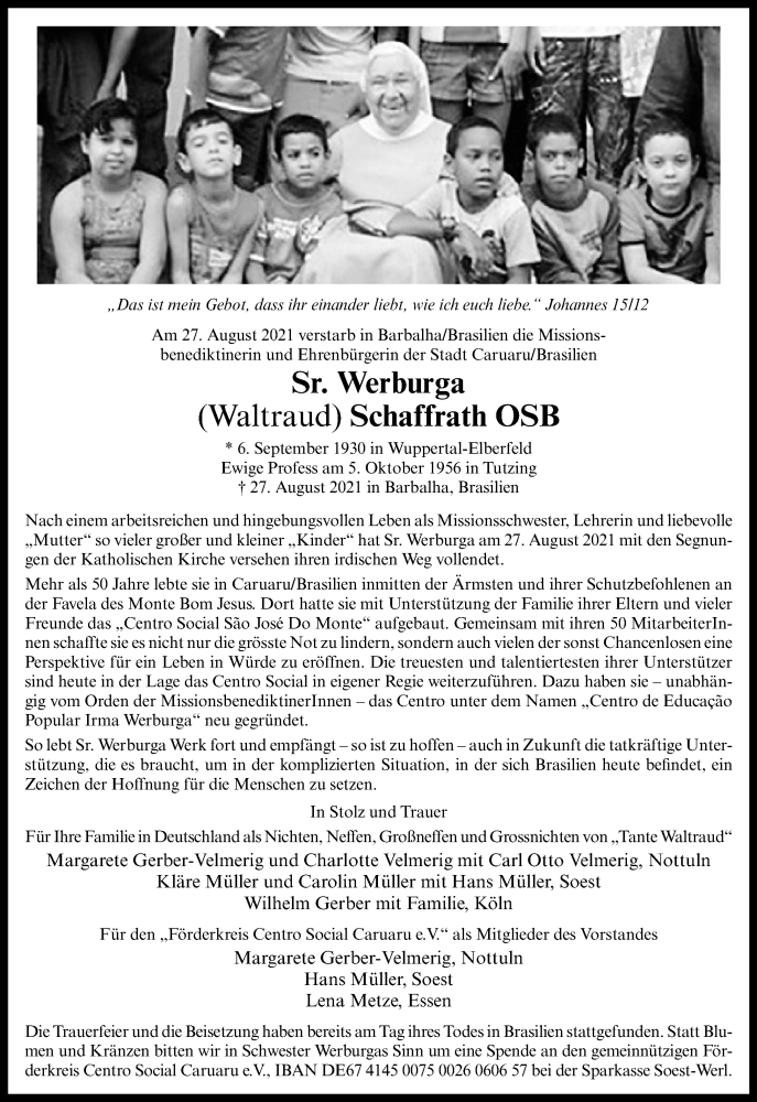  Traueranzeige für Waltraud Schaffrath vom 04.09.2021 aus 