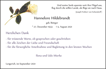 Anzeige von Hannelore Hildebrandt 