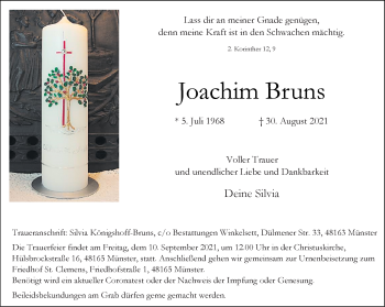 Anzeige von Joachim Bruns 