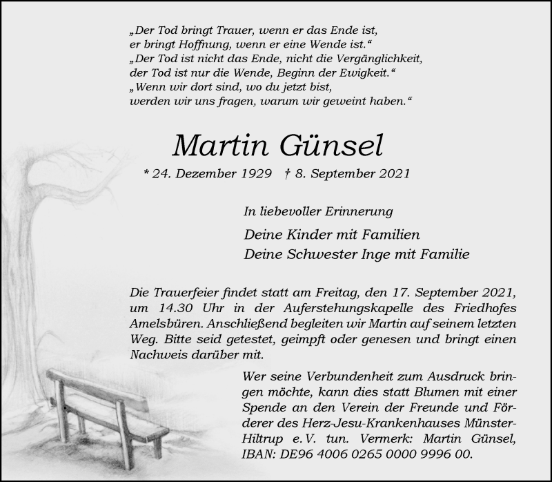  Traueranzeige für Martin Günsel vom 11.09.2021 aus 