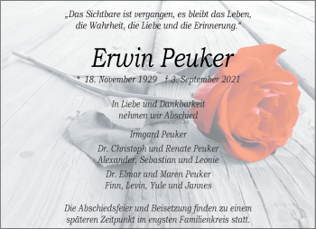 Anzeige von Erwin Peuker 