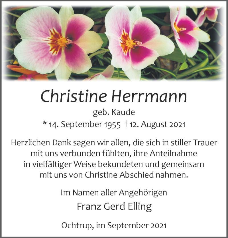  Traueranzeige für Christine Herrmann vom 08.09.2021 aus 