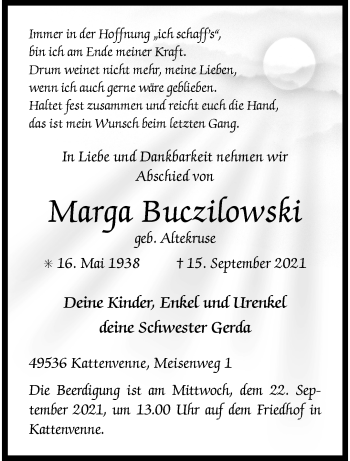 Anzeige von Marga Buczilowski 