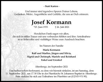 Anzeige von Josef Kormann 