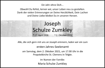 Anzeige von Joseph Schulze Zumkley 