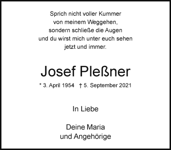 Anzeige von Josef Pleßner 