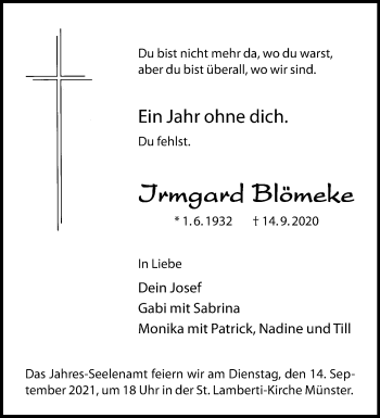 Anzeige von Irmgard Blömeke 