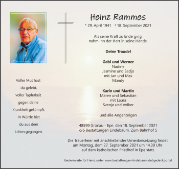 Anzeige von Heinz Rammes 