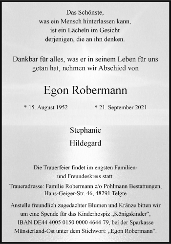 Anzeige von Egon Robermann 