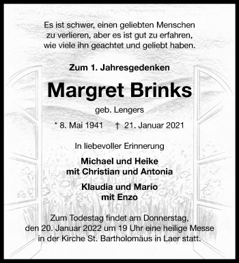 Anzeige von Margret Brinks 