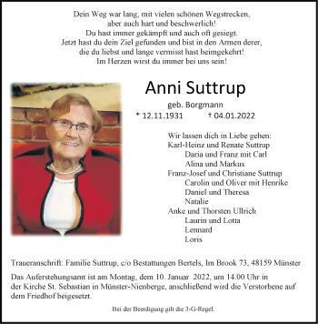 Anzeige von Anni Suttrup 