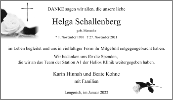Anzeige von Helga Schallenberg 