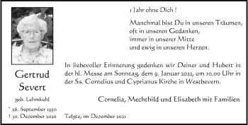 Anzeige von Gertrud Severt 
