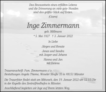 Anzeige von Inge Zimmermann 