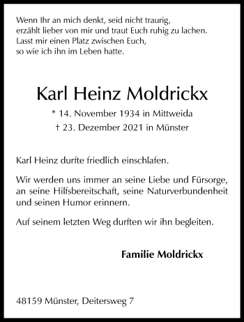 Anzeige von Karl Heinz Moldrickx 