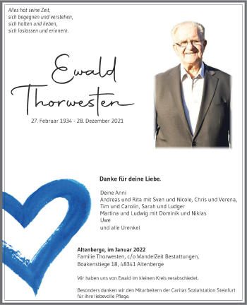 Anzeige von Ewald Thorwesten 