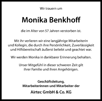 Anzeige von Monika Benkhoff 