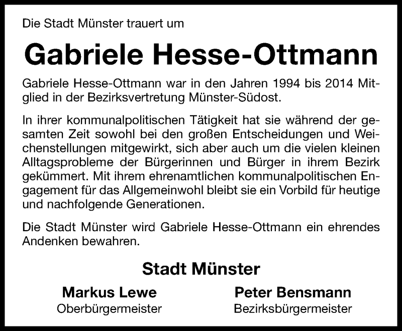  Traueranzeige für Gabriele Hesse-Ottmann vom 22.01.2022 aus 