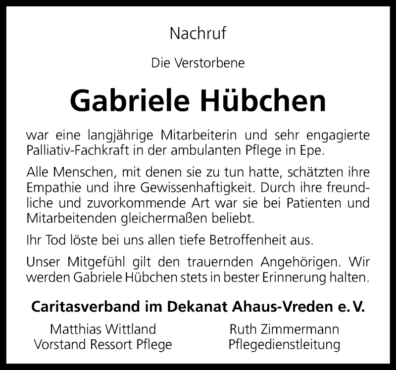  Traueranzeige für Gabriele Hübchen vom 19.01.2022 aus 