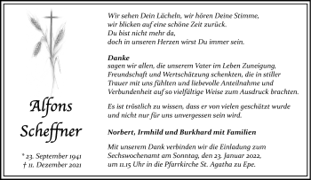 Anzeige von Alfons Scheffner 