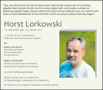 Anzeige von Horst Lorkowski 