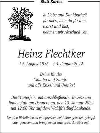 Anzeige von Heinz Flechtker 