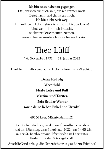 Anzeige von Theo Lülff 