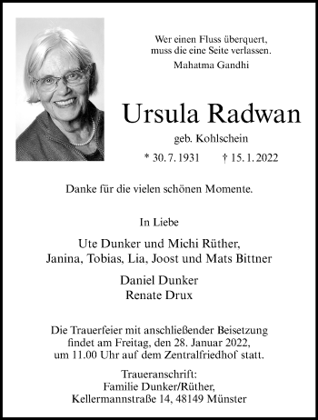 Anzeige von Ursula Radwan 