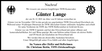 Anzeige von Günter Lange 
