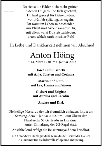Anzeige von Agnes Höing 