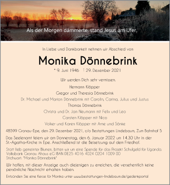 Anzeige von Monika Dönnebrink 