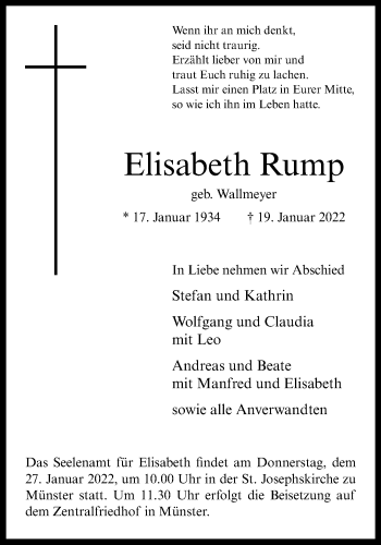 Anzeige von Elisabeth Rump 
