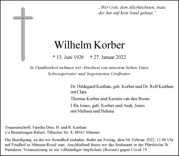 Anzeige von Wilhelm Korber 