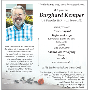 Anzeige von Burghard Kemper 