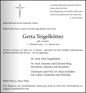 Anzeige von Gerta Teigelkötter 