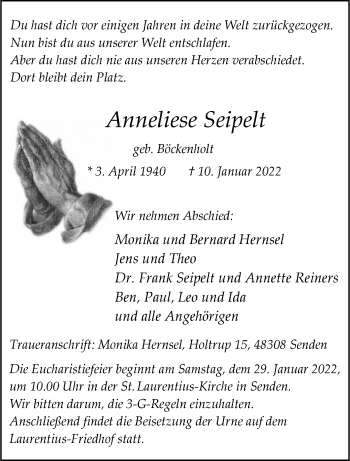 Anzeige von Anneliese Seipelt 