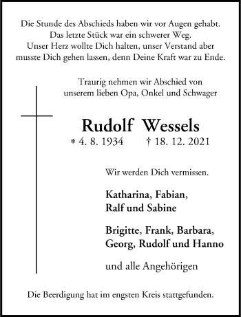 Anzeige von Rudolf Wessels 