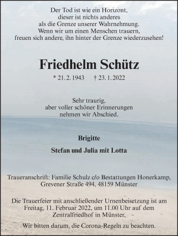 Anzeige von Friedhelm Schütz 
