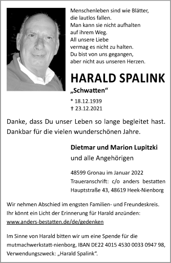 Anzeige von Harald Spalink 