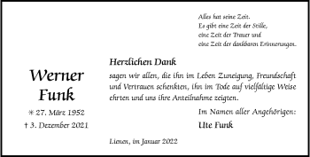 Anzeige von Werner Funk 