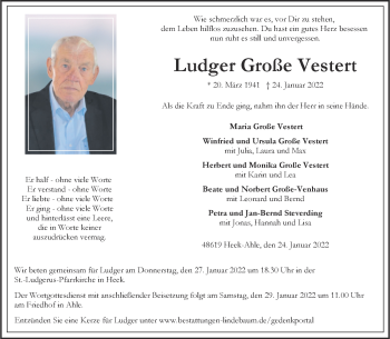 Anzeige von Ludger Große Vestert 