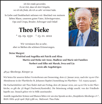 Anzeige von Theo Fieke 