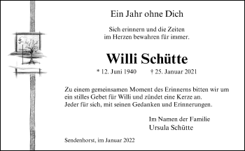 Anzeige von Willi Schütte 