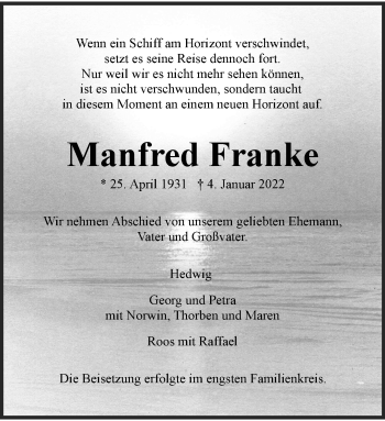 Anzeige von Manfred Franke 