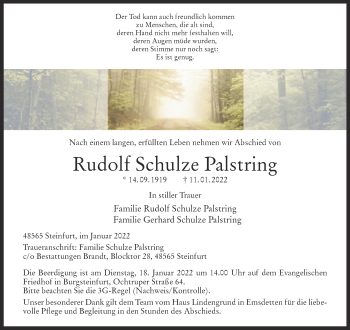 Anzeige von Rudolf Schulze Palstring 