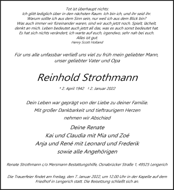 Anzeige von Reinhold Strothmann 