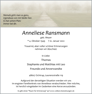 Anzeige von Ransmann Anneliese 