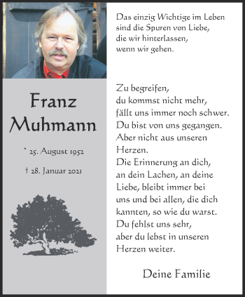 Anzeige von Franz Muhmann 