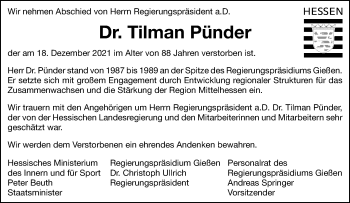 Anzeige von Tilman Pünder 