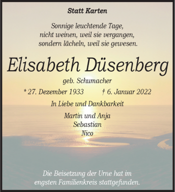 Anzeige von Elisabeth Düsenberg 